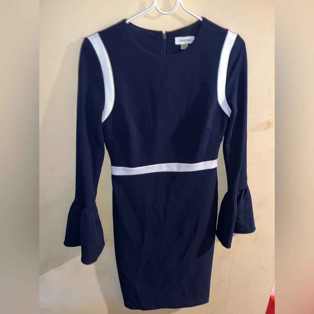 Calvin Klein Navy and White Women's Dress NWOT